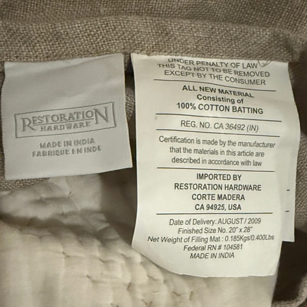 RH pair of tan Quilted Pillow Covers